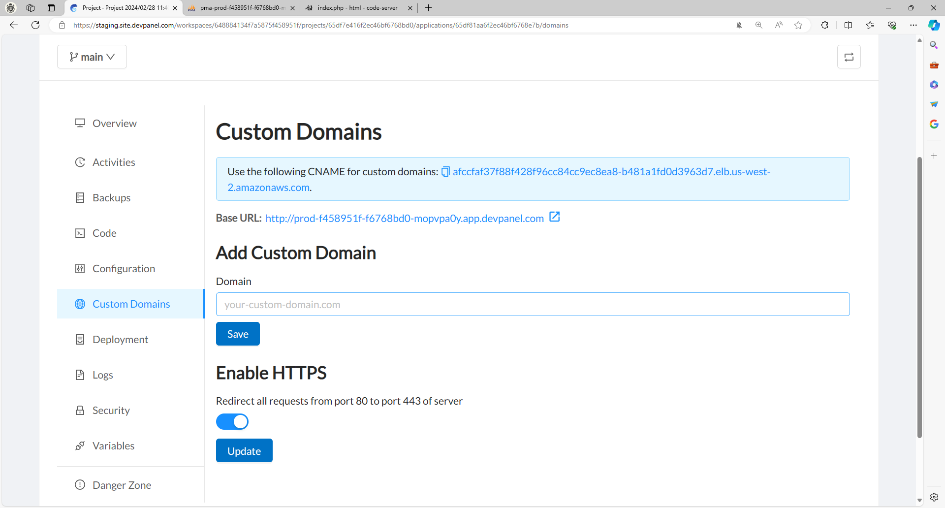 Connect one or more custom domains to your site