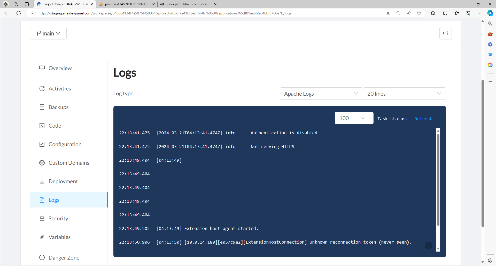 View logs to help debug problems