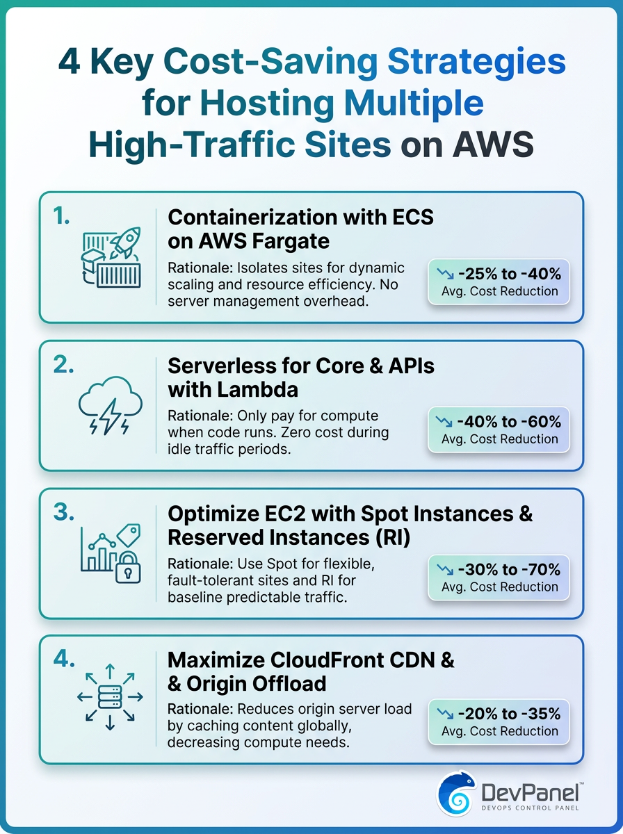 cheap ways to host multiple websites on AWS - 4 key cost-saving strategies and scalable architecture.