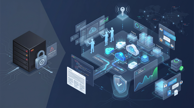 An isometric illustration shows a WordPress development and deployment pipeline on a Platform-as-a-Service, demonstrating why owning your cloud infrastructure beats managed platforms in 2026 for reliability, cost control, and security