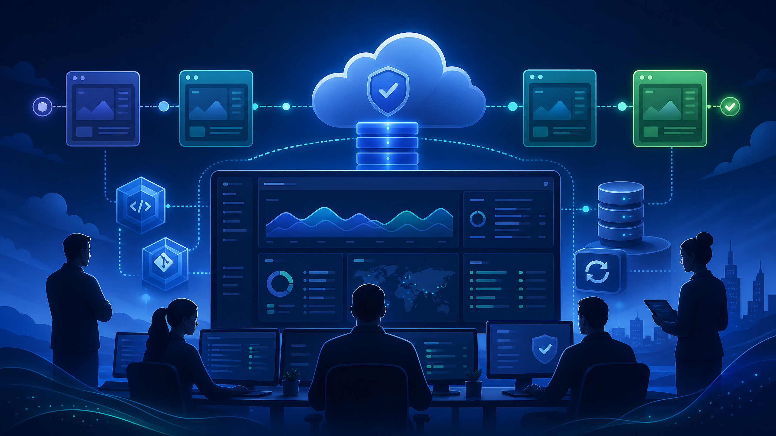 WordPress Hosting Is Cheap. WordPress Operations Are Not. 5 Professional cloud operations team supporting WordPress environments with Dev Test Live workflows and monitoring dashboards.