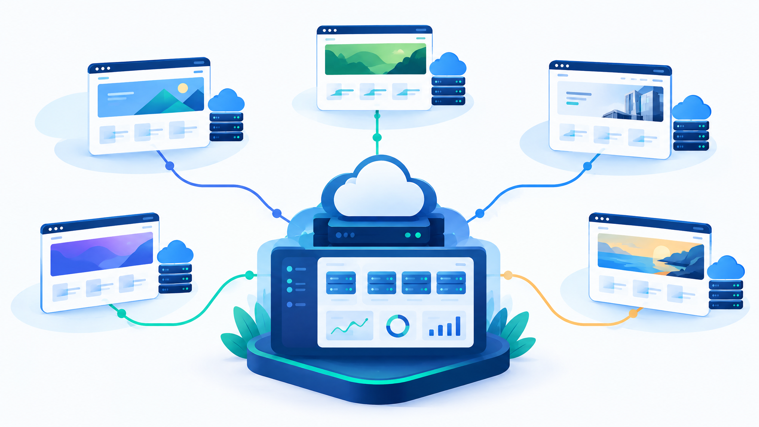 Centralized cloud operations hub managing multiple client website environments